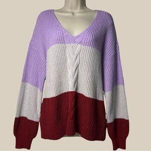 Style&co. Women's Colorblock Cable Front V-Neck Sweater SZ XXL NWT